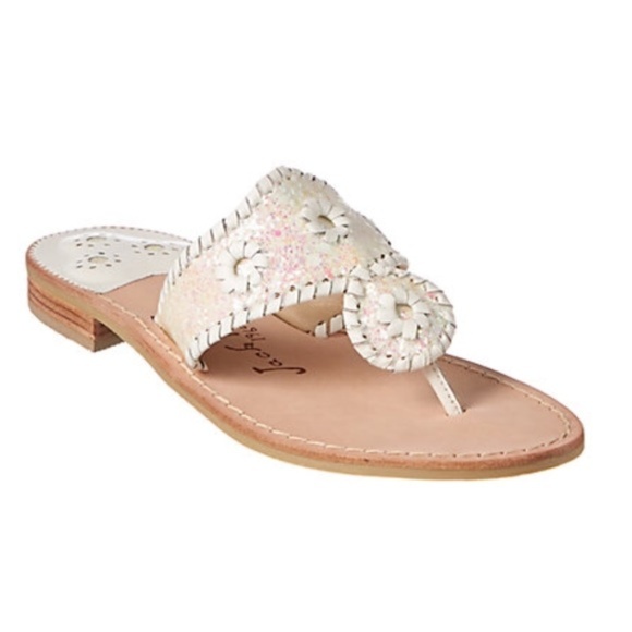 Jack Rogers Shoes - Jack Rogers White Glitter Cleo Sandal Leather NEW